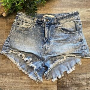 KANCAN Frayed Hem High Rise Daisy Duke Cut Off Jean Shorts, Size 9/28